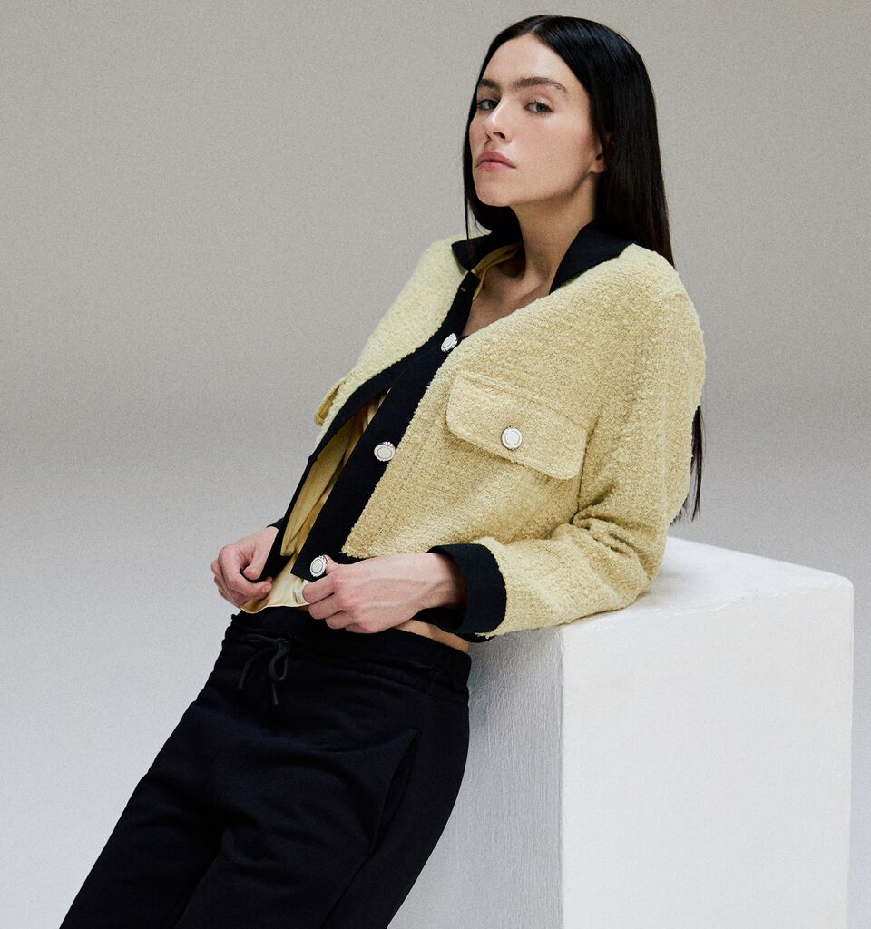 Bouclè jacket with contrast - women's jackets - Yellow | Sisley image number 7